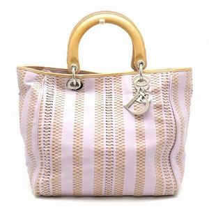 Christian Dior Miss Dior Charm Tote Bag Leather Purple Beige